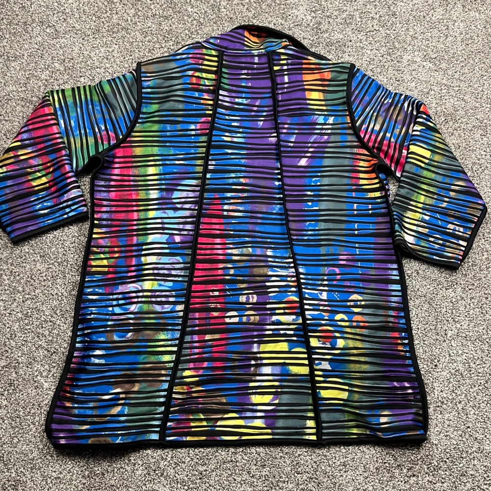 Ali Miles Jacket Women‎ M Abstract Stripe Pleated Colorful Button Front - Picture 7 of 10